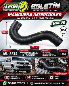 MANGUERA INTERCOOLER VW AMAROK L4 2.0L 11-17 (SALIDA) Ø: 55 mm, L: 150x350 mm, LONGITUD: 49 mm