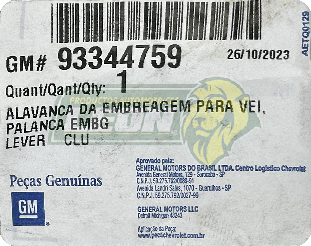 MAROMA CLUTCH G.M. CHEVY 1.6L 04-12, CORSA 03-08, TORNADO 1.8L 04-21 (LEVA CONTROL VELOCIDADES) GM GENUINE PARTS