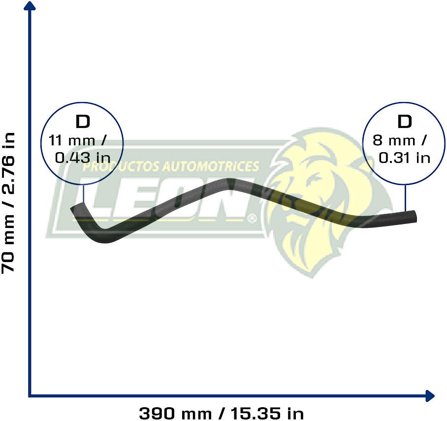 MANGUERA REFRIG. INF. G.M. CORSA L4 1.4L 02-03, TORNADO L4 1.8L 04-12 (PIPETA DEPOSITO A RADIADOR) (13216812, 13105738, 93366639) Ø: 7x11 mm, L: 50x370 mm, LONGITUD: 42 mm