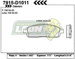 BALATA F.D. R.D. FORD PK-UP LOBO 04-08, F-150 04-08