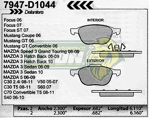 BALATA F.D. R.D. FORD FOCUS 05-09, MUSTANG 06-09, MAZDA 3 04-09, MAZDA 5 06-09, VOLVO V-50 05-06, C70, S40, C30