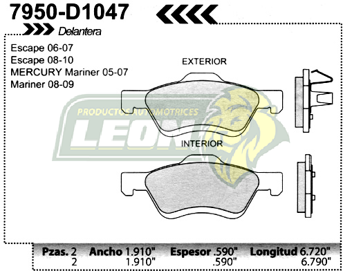 BALATA F.D. R.D. FORD ESCAPE 05-09, MAZDA TRIBUTE 05-09, LINCOLN MARINER 05-09