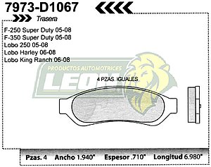 BALATA F.D. R.T. FORD F-250, F-350, LOBO FX2, FX4, LARIAT, LTS, LIMITED, KING RANCH-, ARLEY DAVIDSON 05-08