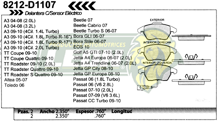 BALATA F.D. R.D. VW BORA 05-08, SEAT LEON 07-