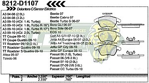 BALATA F.D. R.D. VW BORA 05-08, SEAT LEON 07-