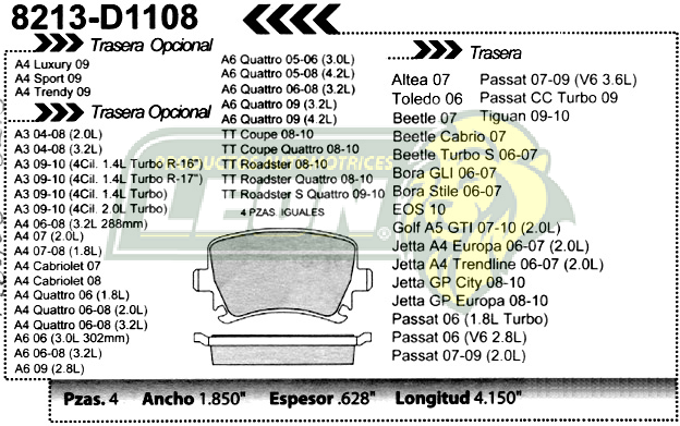 BALATA F.D. R.T. VW BORA 05-09, SEAT LEON 07-