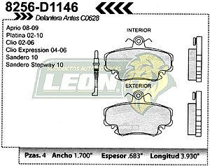 BALATA F.D. R.D. PLATINA 02-08, RENAULT CLIO 02-08 EQUIV. C-0628