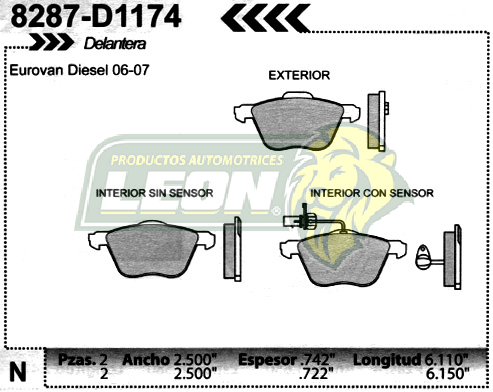 BALATA F.D. R.D. VW EUROVAN DIESEL 06-09, EUROVAN 03