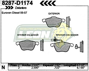 BALATA F.D. R.D. VW EUROVAN DIESEL 06-09, EUROVAN 03