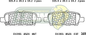 BALATA F.D. R.T. NISSAN JUKE 11-15, 370Z 10-16, SENTRA 13-15, ALTIMA 10-15, MAXIMA 10-16, LEAF 11-15, INFINITI EX35 09-13, EX37 2013, FX35 10-12, FX37 2013, QX70 14-15, G25 11-12, G37 11-13, M35H 2012, M37 11-13, M56 11-13, Q70 14-15, Q70L 2015 GOLD