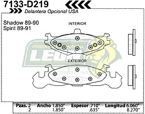 BALATA F.D. R.D. CHRYSLER SPIRIT 89-90, LeBARON 84-90, SHADOW 87-90, PHANTOM