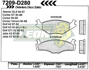 BALATA F.D. R.D. VW GOLF, JETTA A2, CORSAR 86-88, CARIBE GT DISCO SOLIDO (BALATA GRUESA)