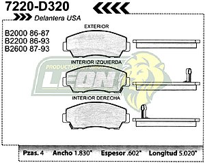 BALATA F.D. R.D. MAZDA PK-UP B-2200, B-2600 86-93