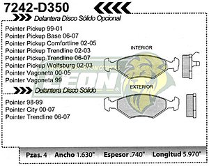 BALATA F.D. R.D. VW POINTER 98-05, POINTER VAGONETA, POINTER PK-UP DISCO VENTILADO PD-25
