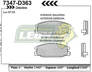 BALATA F.D. R.D. G.M. LUV 97-05, ISUZU PASSPORT, AMIGO 90-94