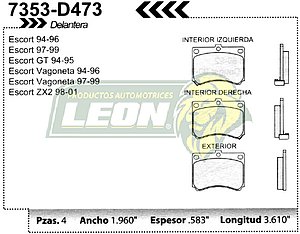 BALATA F.D. R.D. FORD ESCORT GT 94-01, ZX2 98-00, PROTEGE 92-98, MX3 92-95, TRACER 91-00