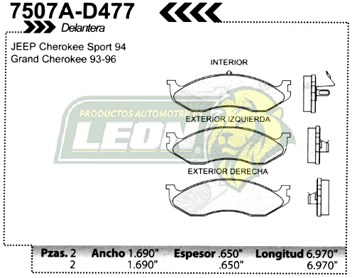 BALATA F.D. R.D. JEEP GRAN CHEROKEE 93-96, WAGONEER, CHEROKEE SPORT 93-96
