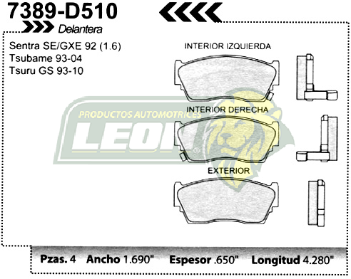 BALATA F.D. NISSAN TSURU GS, GSI, GSII 92-16, NX 91-93, SENTRA SE, GXE 91-94, TSUMABE 93-04 R.D.