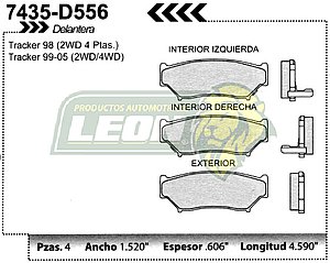 BALATA F.D. R.D. GEO TRACKER 98-05, TRACKER 98-05 2WD, 4WD