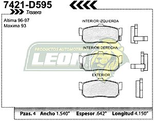 BALATA F.D. R.T. NISSAN ALTIMA 93-01, MAXIMA 92-91, MAXIMA 95-01, SENTRA 00-01, INFINITI