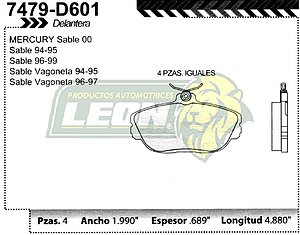 BALATA F.D. R.D. FORD GUAYIN 94-01, WINDSTAR 95-98, LINCOLN C93-94, SABLE 94-00