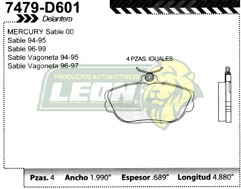 BALATA F.D. R.D. FORD GUAYIN 94-01, WINDSTAR 95-98, LINCOLN C93-94, SABLE 94-00