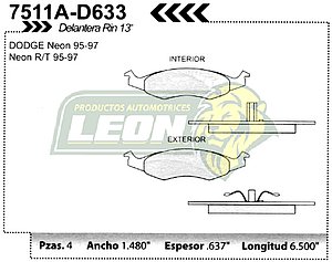 BALATA F.D. R.D. NEON RIN 13” 94-98