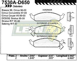 BALATA F.D. R.D. STRATUS, CIRRUS R/T 95-00, CIRRUS Y CONVERTIBLE, BREEZE V6, SEBRING 96-00