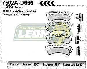 BALATA F.D. R.T. JEEP GRAND CHEROKEE 95-98, WRANGLER 97-98 =7502-D713