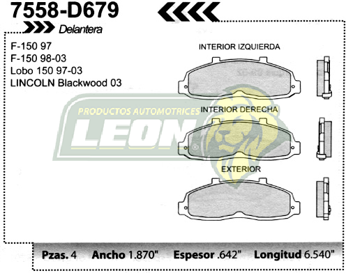 BALATA F.D. R.D. FORD F-150 97-04, LOBO 97-03, LINCOLN PK-UP BLACKWOOD 03