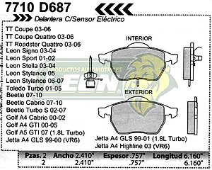 BALATA F.D. R.D. AUDI TT 03-07, SEAT LEON TURBO 01-05, TOLEDO TURBO 01-05, VW GOLF, JETTA A4, TURBO, VR6, BEETLE TURBO