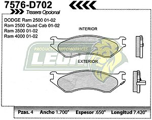 BALATA F.D. R.D. FORD EXPEDITION 97-02, F-150, F-250 95-02, LINCOLN NAVIGATOR 98-02,, DODGE RAM 1500, 2500, 3500, 4000 01-04