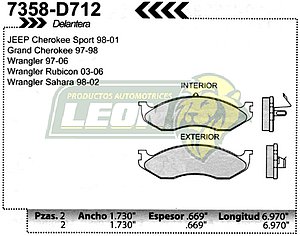BALATA F.D. R.D. JEEP GRAND CHEROKEE 97-99, WRANGLER 97-06, CHEROKEE 97-01