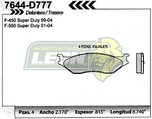 BALATA F.D. R.D. FORD F-450, F-550 99-04