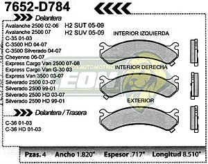 BALATA F.D. R.D. G.M. SILVERADO 2500 99, EXPRESS VAN G2500 97-01 EXPRESS VAN G3500 97-01, SUBURBAN 2500 00-02, SONORA 00-02, AVALANCHE 99-04, HUMMER H2 03-06