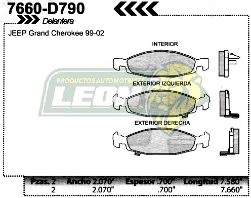 BALATA F.D. R.D. JEEP GRAND CHEROKEE 99-04 =7660-D942