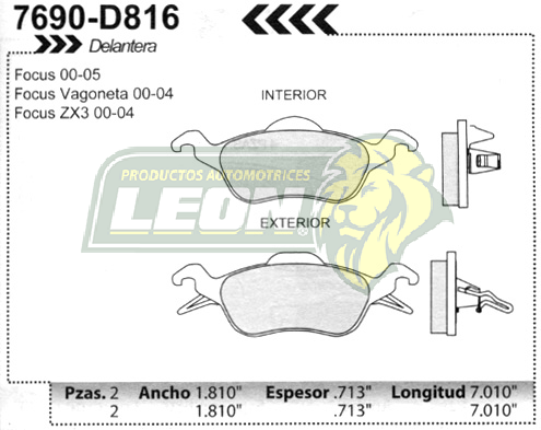 BALATA F.D. R.D. FORD FOCUS, FOCUS WAGON, ZX3 00-07