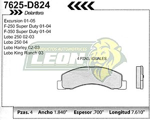 BALATA F.D. R.D. FORD EXCURSION, F-250, F-350 01-05