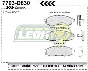 BALATA F.D. R.D. NISSAN X-TERRA 00-02, QUEST 03