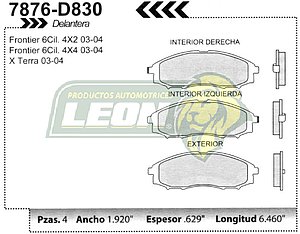 BALATA F.D. R.D. NISSAN FRONTIER 02-06, X TERRA 02-06, QUEST 02-06