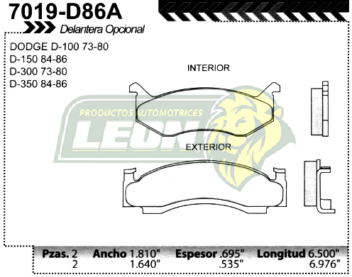 BALATA F.D. R.D. DODGE PK-UP D100 73-80, D-150 84-86, D-300 73-80, D-350 84-86