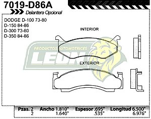 BALATA F.D. R.D. DODGE PK-UP D100 73-80, D-150 84-86, D-300 73-80, D-350 84-86