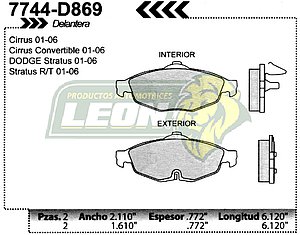 BALATA F.D. R.D. CHRYSLER CIRRUS 01-06, CIRRUS CONVERTIBLE 01-06, STRATUS, SEBRING 01-04, INTREPID 300M 02, 300M 04