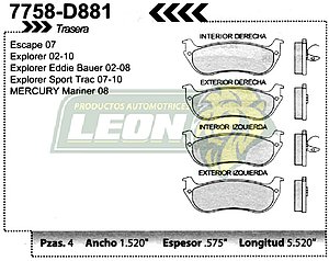BALATA F.D. R.T. FORD EXPLORER 02-06, MERCURY MOUNTAINER