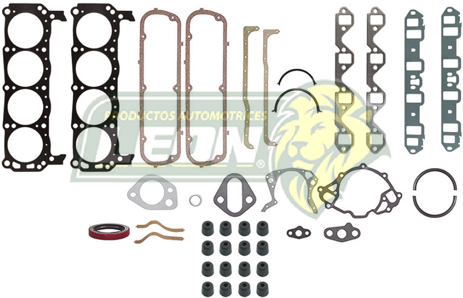 JUNTA MOTOR FORD V8 M.351W, 335 69-83 C/COLILLAS DE HULE CIGUEÑAL (JGO.)
