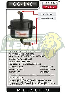 FILTRO GASOLINA SUZUKI SWIFT 89-94 4 Cil. 1.3L F.I., GEO METRO 3 Cil. 1.0L F.I. 89-97
