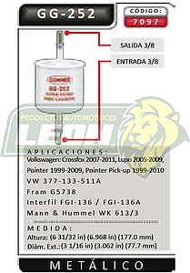 FILTRO GASOLINA VW LUPO, POINTER PK-UP, STATION WAGON, GTI 1.6, 1.8, 2.0L 99-06