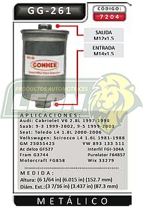 FILTRO GASOLINA VW JETTA IMPORTADO 85-86, SCIROCCO 80-88, SEAT TOLEDO 00-06