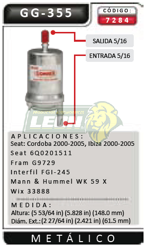 FILTRO GASOLINA SEAT CORDOBA 00-07, IBIZA 00-07