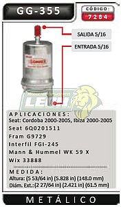 FILTRO GASOLINA SEAT CORDOBA 00-07, IBIZA 00-07